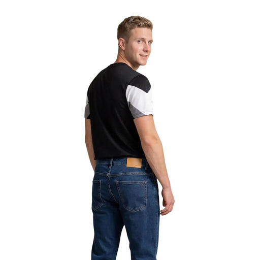 Ea7 men t-shirt black and white color-blocked short sleeve with sleek modern design made from soft cotton fabric