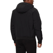Ea7 men black hooded puffer blazer jacket with sleek modern design and smooth fabric for stylish outerwear