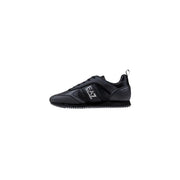 Ea7 men black polyamide slip on sneaker with mesh and synthetic overlays featuring a white emporio armani logo on side