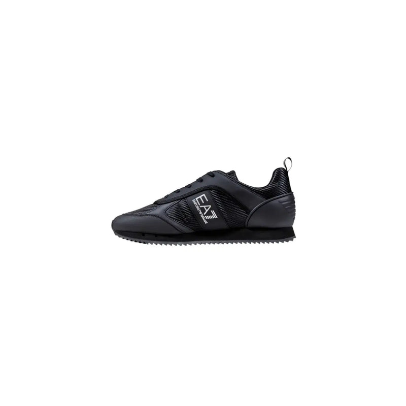 Ea7 men black polyamide slip on sneaker with mesh and synthetic overlays featuring a white emporio armani logo on side