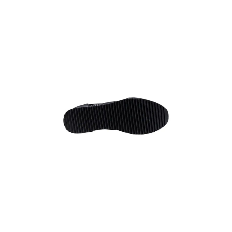 Ea7 men black polyamide slip on sneakers with a black rubber sole featuring a textured ribbed pattern back side view