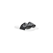 Ea7 Pantoufles noires en PVC pour hommes, sandales Emporio Armani noires et blanches brillantes ornées du logo de la marque