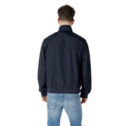 Ea7 Blouson aviateur pour homme en polyamide noir et nylon, col montant, poignets côtelés et détail blazer à col roulé zippé bleu