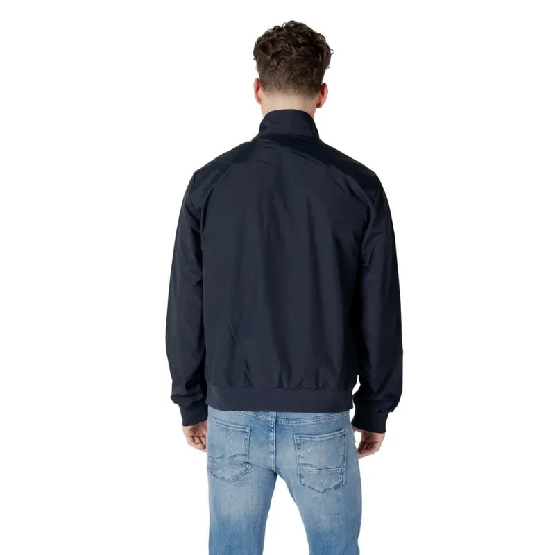 Ea7 men blazer black nylon bomber jacket with high collar and ribbed cuffs for stylish outerwear use