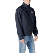 Navy blue ea7 men blazer track jacket with white chest logo made from lightweight performance fabric