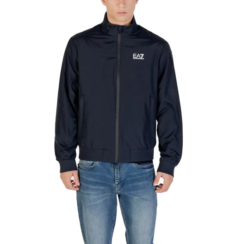 Men’s navy blue zip-up bomber jacket with stand collar from Ea7 Men Blue Long Blazer collection
