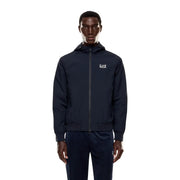 Navy blue ea7 men polyamide zip-up hoodie with white logo on chest for fall winter wear