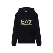 Schwarzer EA7 Emporio Armani Baumwoll-Hoodie mit auffälligem weißen Logo auf der Brust für Herbst und Winter