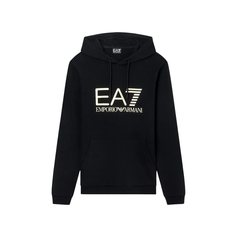 Schwarzer EA7 Emporio Armani Baumwoll-Hoodie mit auffälligem weißen Logo auf der Brust für Herbst und Winter