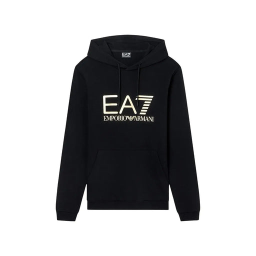 Sweat à capuche noir ea7 Emporio Armani en coton avec logo blanc audacieux sur la poitrine, idéal pour l'automne et l'hiver.
