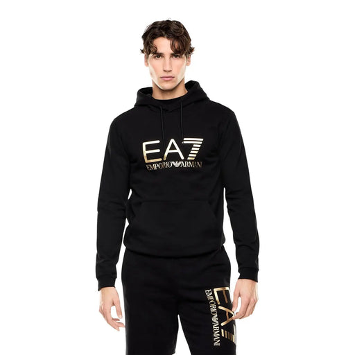 Ensemble sweat à capuche et pantalon de jogging noir en coton Emporio Armani ea7 avec logo doré, collection automne-hiver homme