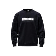 Ea7 Schwarzes Herren-Sweatshirt aus Baumwolle mit markantem weißen und grauen Emporio Armani-Logo auf der Brust, normale Passform
