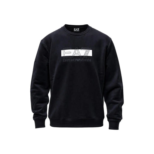 Ea7 Schwarzes Herren-Sweatshirt aus Baumwolle mit markantem weißen und grauen Emporio Armani-Logo auf der Brust, normale Passform