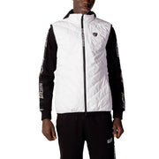 Ea7 men gilet white quilted puffer vest with black zipper logo detailing made of polyester sleeveless jacket