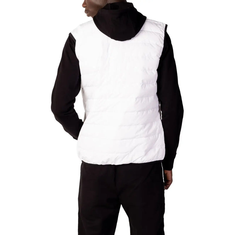 Ea7 men gilet white quilted puffer vest with black hood and contrasting black sleeves polyester sleeveless zip