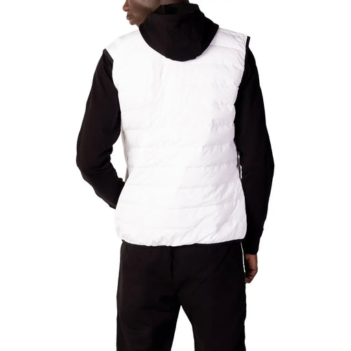 Ea7 men gilet white quilted puffer vest with black hood and contrasting black sleeves polyester sleeveless zip