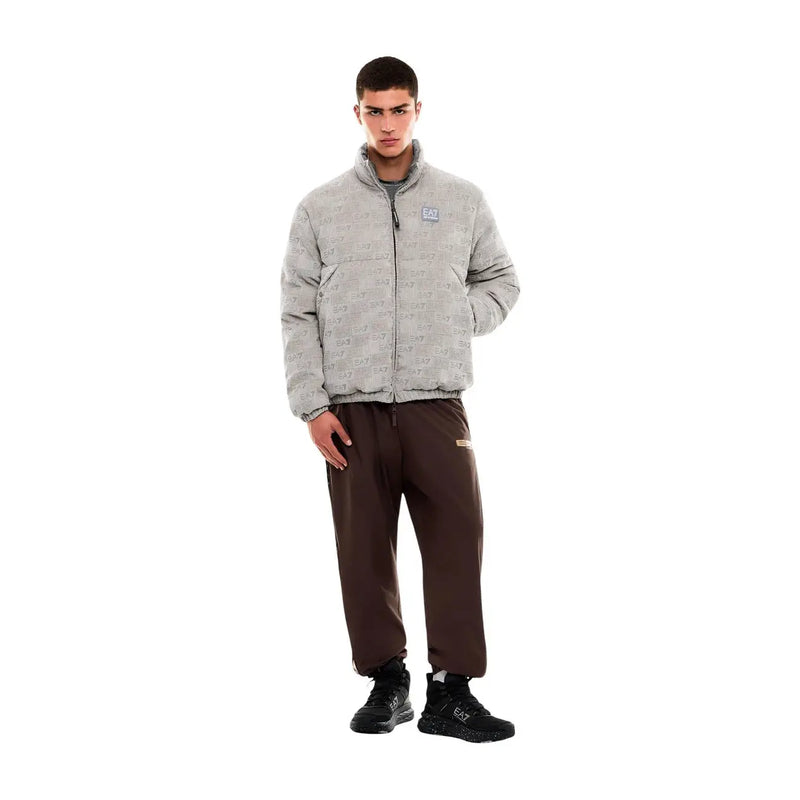 Blazer à col roulé zippé gris ea7 pour homme, en mélange de polyester, orné d'un motif logo ea7 répété et d'un design de doudoune.