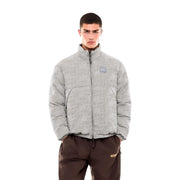 Ea7 Doudoune grise pour homme en polyester mélangé, col roulé zippé, motif logo ea7 répété et écusson sur la poitrine