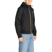 Ea7 men hooded padded jacket black with beige zipper long sleeve polyamide featuring subtle chest logo