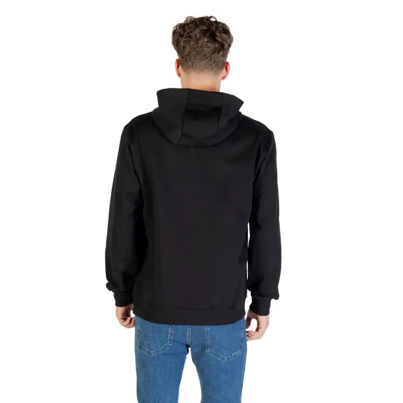 Ea7 men hoodie black cotton blend sweatshirt featuring smooth fabric and ribbed cuffs in a hooded design