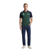 Ea7 men polo shirt blue short sleeve polyamide slim fit in dark green and navy blue with contrasting shoulder panels