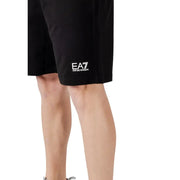 Schwarze ea7 Emporio Armani Herrenshorts mit weißem Logo am Unterschenkel aus bequemem Material für die Freizeit.