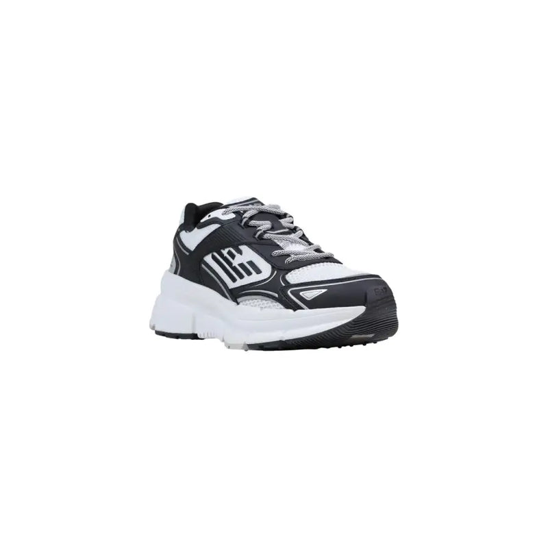 Ea7 men sneakers black lace up polyester shoes featuring a chunky design with mesh and synthetic overlays