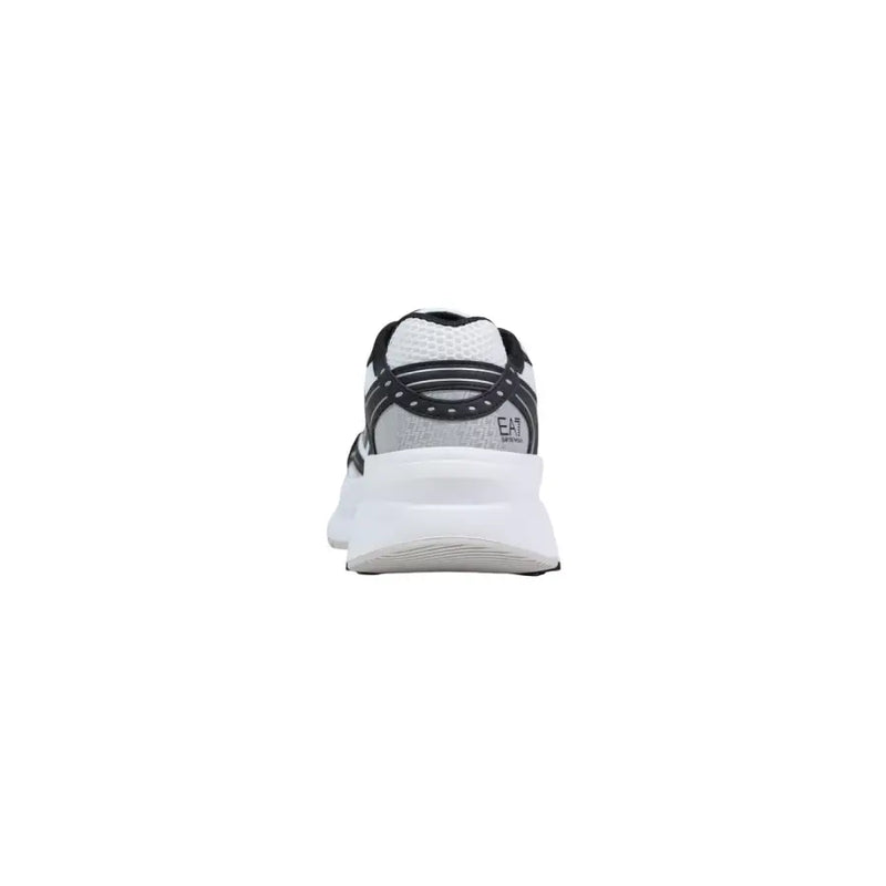 Ea7 men sneakers black and white with mesh upper, padded collar, chunky midsole, and lace up polyester design