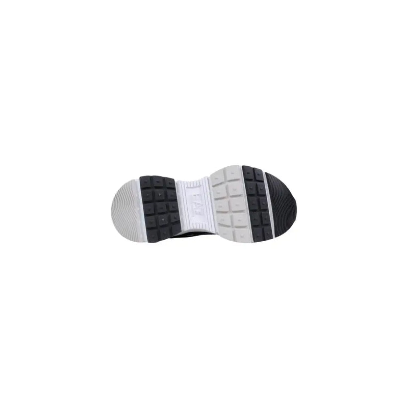 Black and white rubber sole with textured grip on ea7 men sneakers black lace up polyester shoes