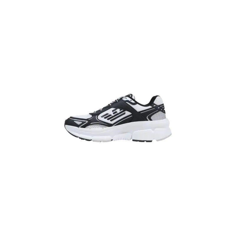 Black and white ea7 men sneakers with chunky sole lace up polyester shoes featuring mesh and synthetic overlays