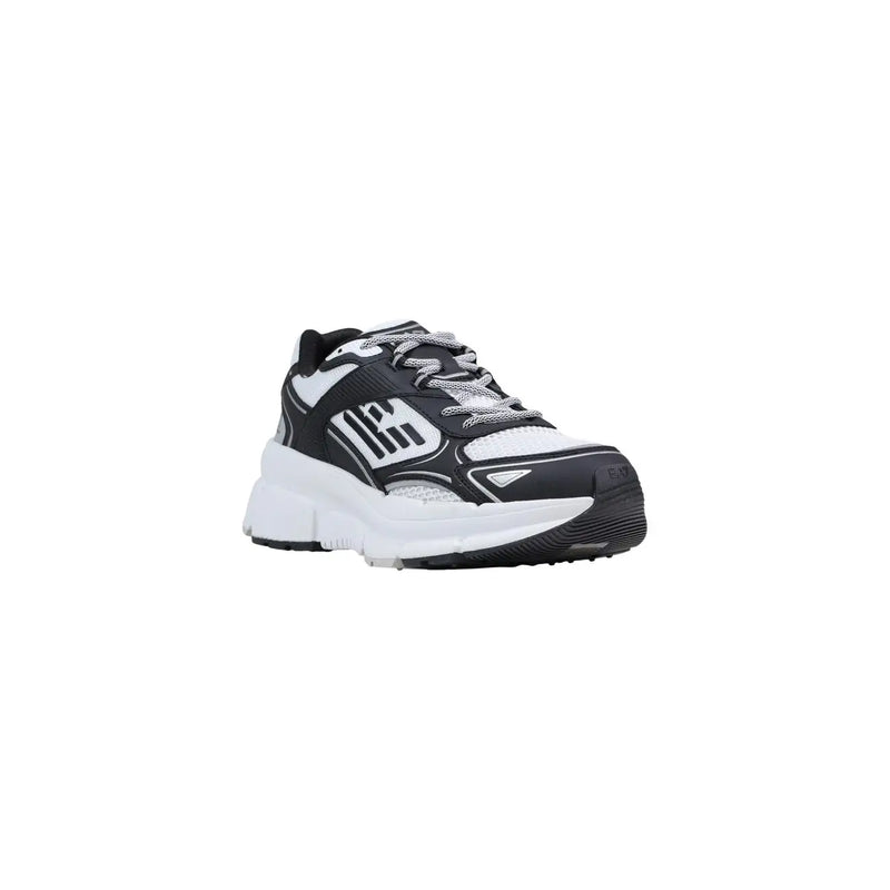 Ea7 men sneakers black lace up polyester shoes featuring a chunky design with mesh and synthetic overlays