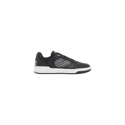 Ea7 Baskets homme noires en polyuréthane, chaussures décontractées avec logo blanc et semelle intermédiaire blanche contrastante