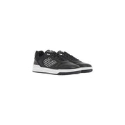 Ea7 Baskets homme noires en polyuréthane, chaussures décontractées avec logo Emporio Armani blanc et semelle en caoutchouc blanc contrastante