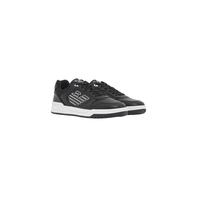 Ea7 Baskets homme noires en polyuréthane, chaussures décontractées avec logo Emporio Armani blanc et semelle en caoutchouc blanc contrastante