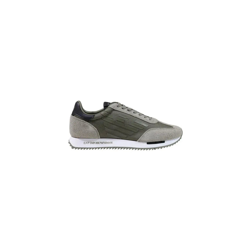 Baskets homme EA7 Emporio Armani en daim et mesh vert olive et gris avec détails noirs, chaussures décontractées
