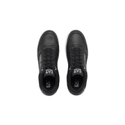 Ea7 Baskets homme en cuir noir avec détails blancs et perforations, chaussures décontractées en polyuréthane