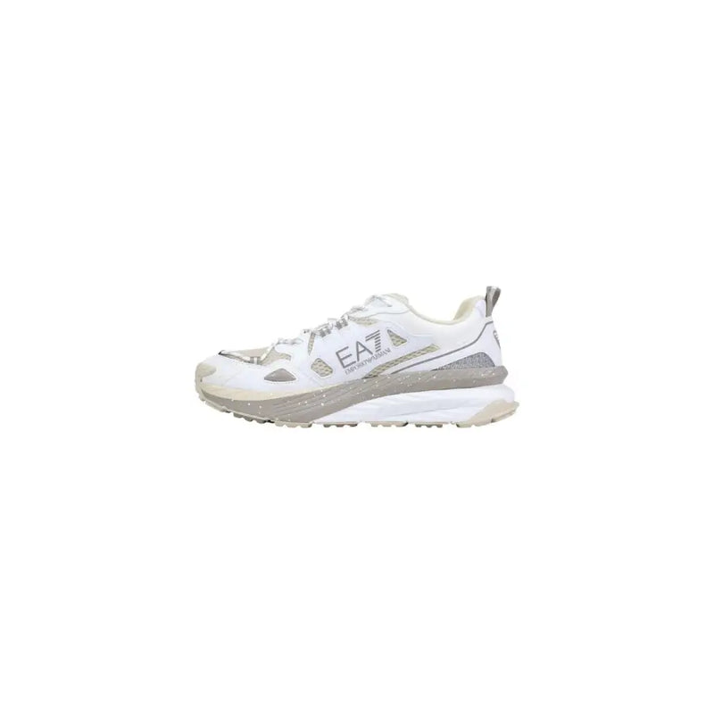 Ea7 men sneakers grey polyester lace up shoes with white and gray textured mesh upper and metallic silver branding