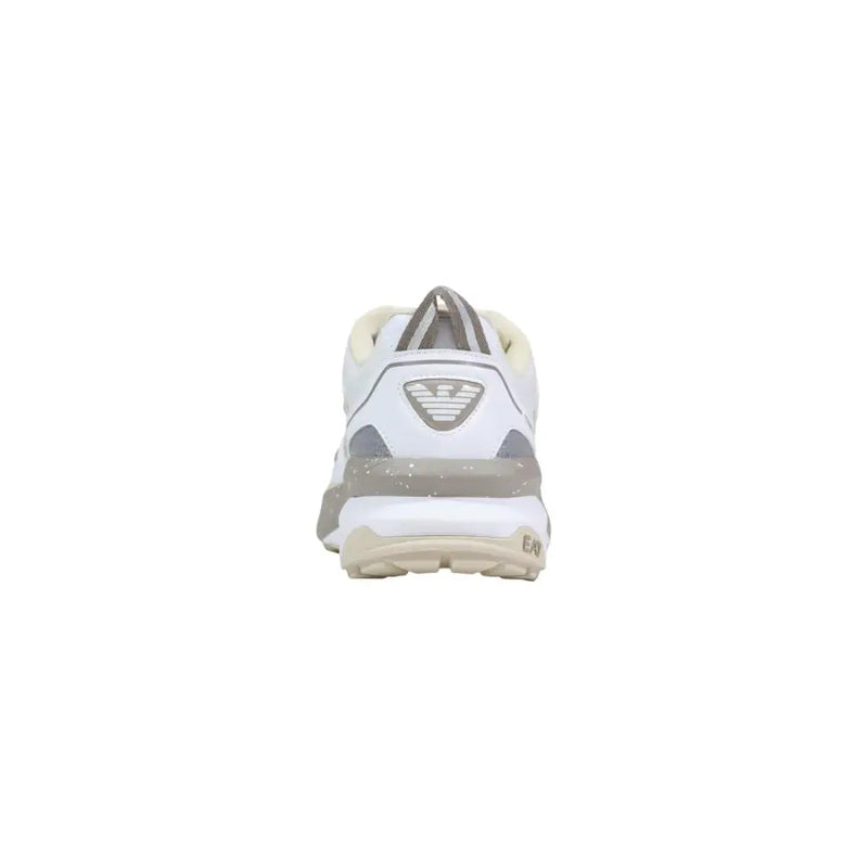 Ea7 men sneakers in white and gray with a sleek modern design featuring mesh and synthetic polyester lace up shoes