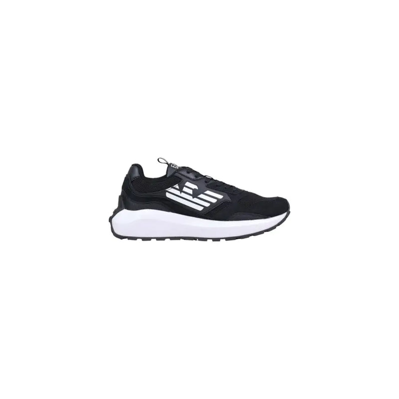 Ea7 men sneakers white polyurethane feature black and white athletic design with mesh upper and chunky rubber sole
