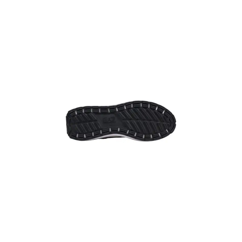 Black rubber sole with textured tread and white accents featuring embossed ea7 logo on ea7 men sneakers white polyurethane