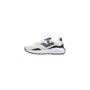 Cream and black EA7 men sneakers with bold logo and chunky white polyurethane midsole from spring summer collection
