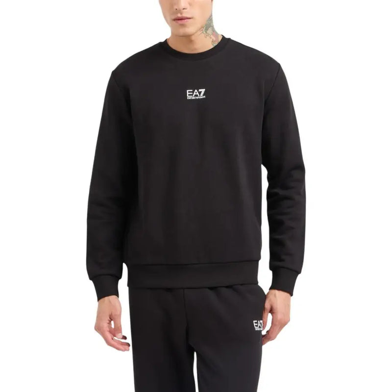 Ea7 men sweatshirts black sweatshirt with white logo on chest and matching pants in comfortable fabric