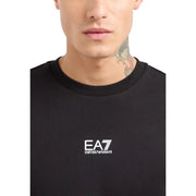 Black Ea7 Emporio Armani crewneck t-shirt with white logo on chest, men’s sweatshirt ideal for casual wear