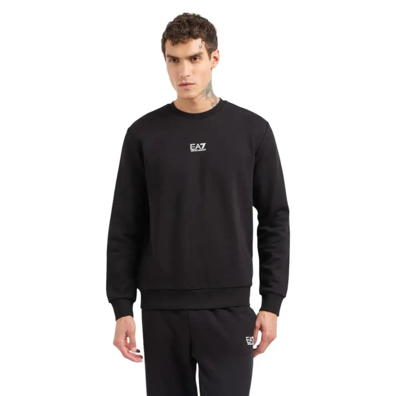 Ea7 men sweatshirt in black with a subtle white logo on the chest crafted from comfortable material