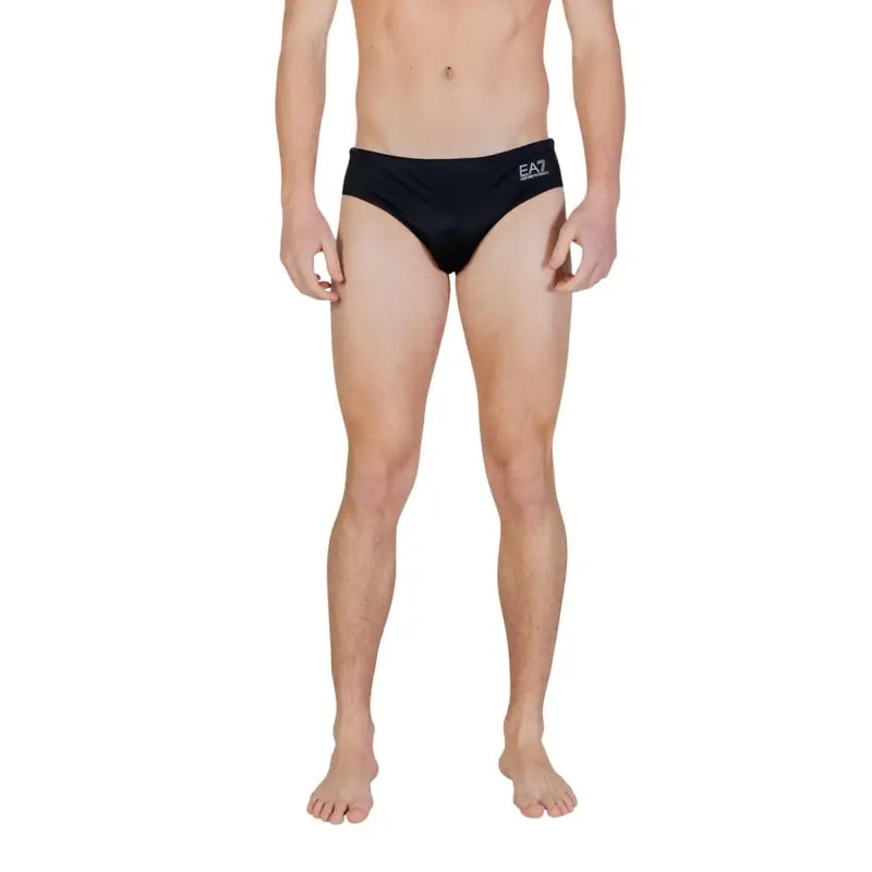 Ea7 men swimwear black swim trunks with sleek minimalist design and embroidered ea7 logo on the waistband