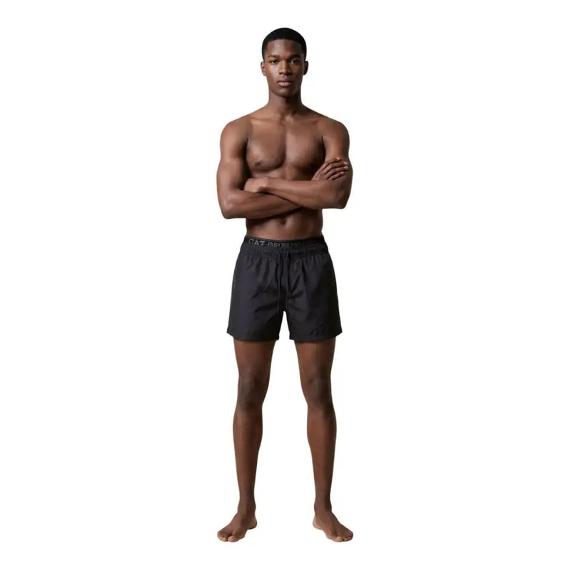 Ea7 Schwarze Herren-Badehose aus Polyester mit Kordelzugbund und dezentem Markenlogo am elastischen Bund
