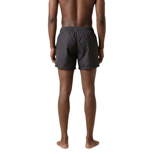 Dark gray lightweight EA7 men swimwear trunks with elastic waistband polyester pockets for comfortable use