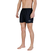 Schwarze ea7 Herren-Badehose aus Polyester mit Taschen und weißem Logo am linken Bein