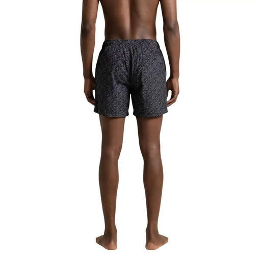 Ea7 Schwarze Herren-Badeshorts aus Polyester mit Taschen, dunkel gemustert mit dezentem geometrischem Design