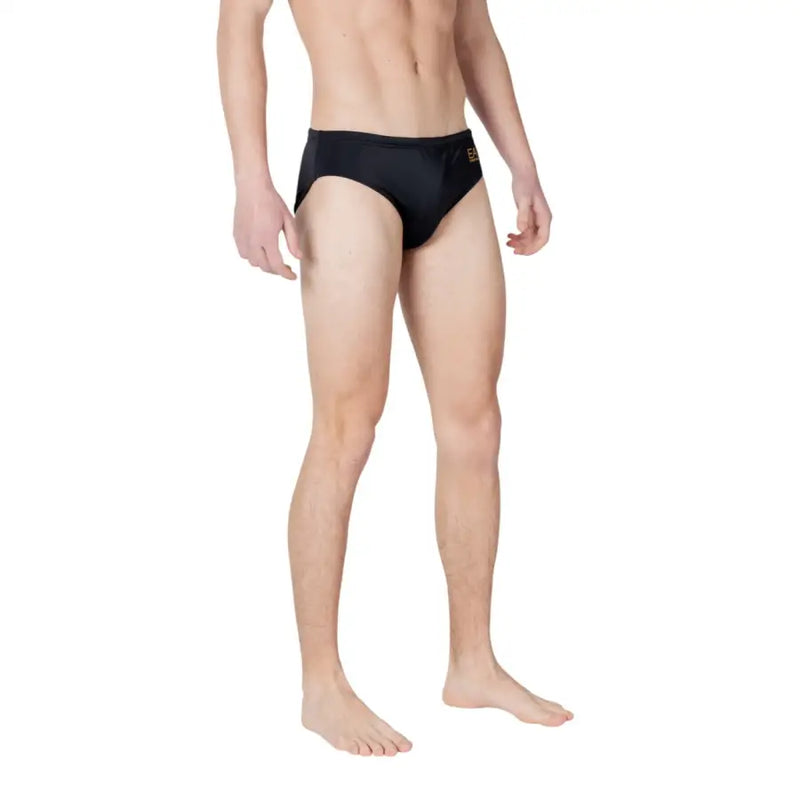 Ea7 men swimwear black swim trunks featuring small gold logo on the side designed for comfort and style